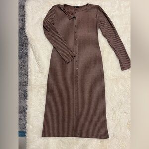 Zara Brown Long Sleeve Ribbed Dress